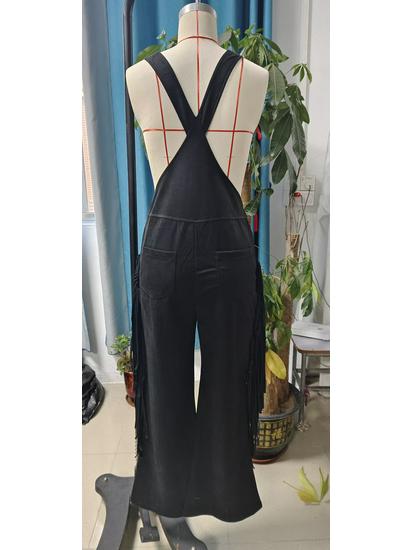 Women's Suede Fringe Wide-Leg Retro Overalls