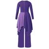 Girls Asymmetrical Hem Worship Dance Dress Elastic Waistband Pants Performance Set