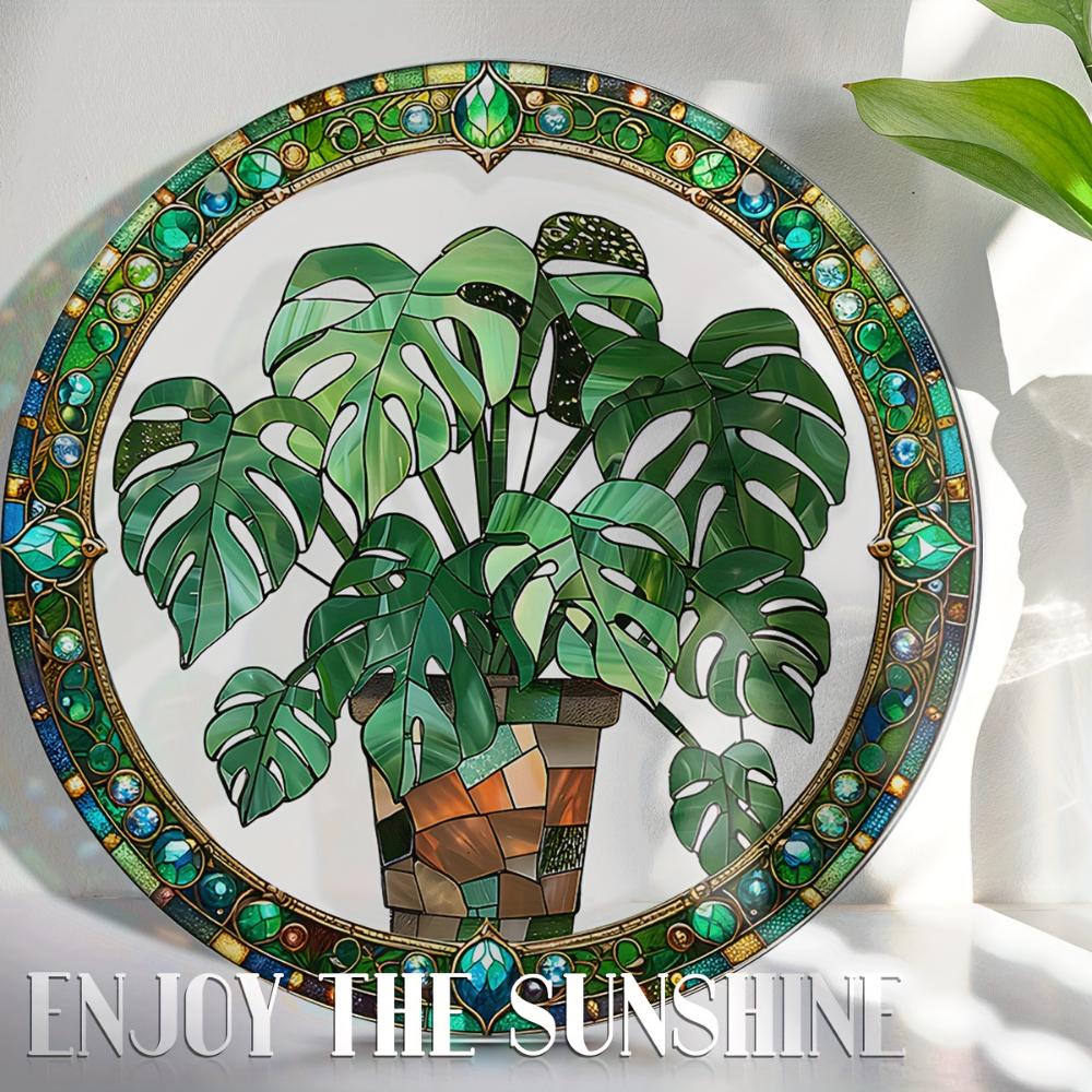 2D Flat Crystal Green Leaf Sun Catcher Garden Exotic Jungle Tropical Decoration Window Wall Hanging, Green Natural Decoration,holiday Party Decoration