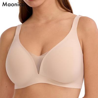 European Size Seamless Back Bra One Piece Back Button No Steel Ring Bra Vest Women Large Size Push Up Bra