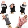 Gift Lady New Genuine Color Soft Trim Wrist Warm Rabbit Fur Women Gloves Fingerless