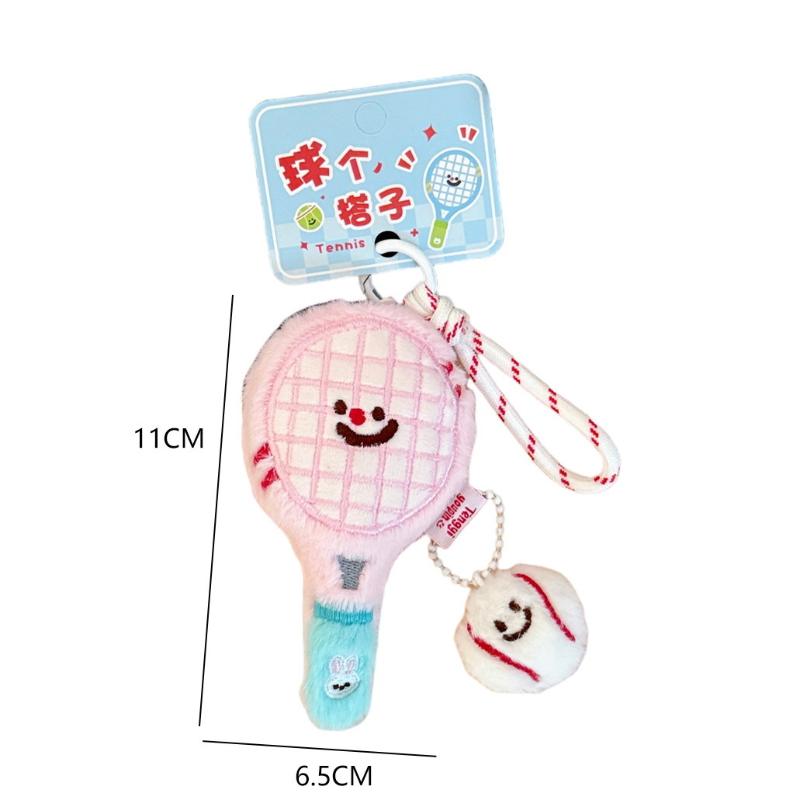 1 Piece Plush Tennis Racket Doll Bag Pendant Keychain Ornaments Toys Couple'S Best Friend Hanging Decoration Gifts