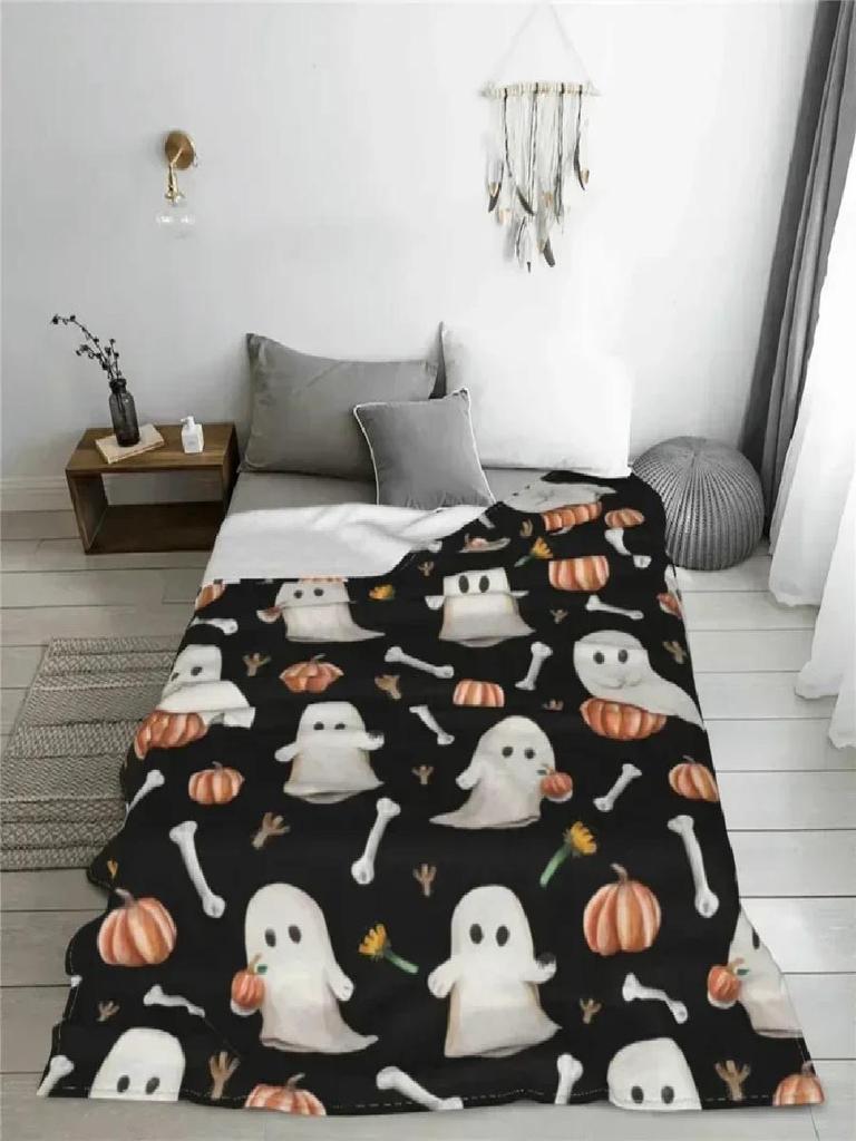 Halloween Ghost Party D Flannel Throw Blanket Pumpkin Skeleton Lightweight Bedspread for Travel and Home