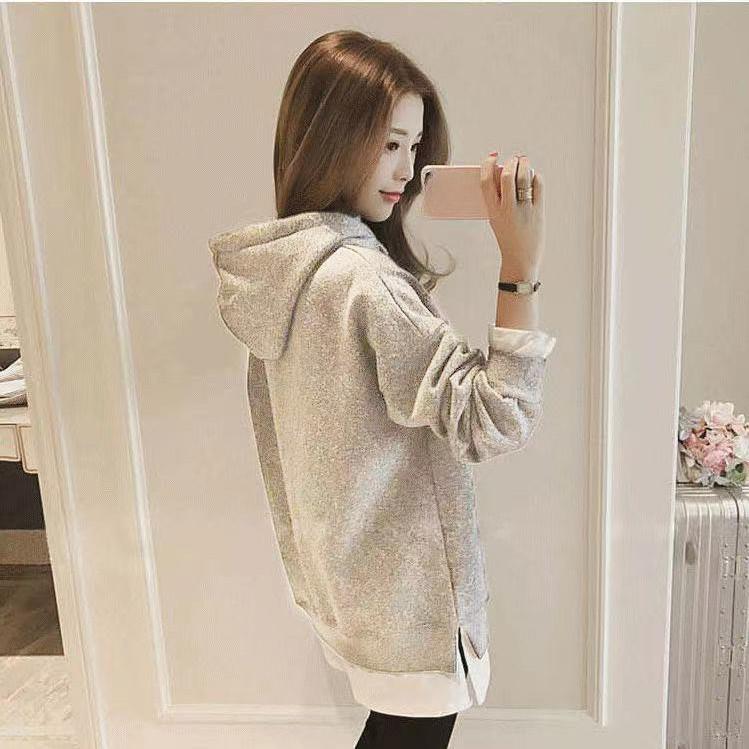 Women Warm Soft Hoodies Fake Two-piece Jacket Fall and Winter Thickened Hooded Simple Literary Long-sleeved Women's Clothing