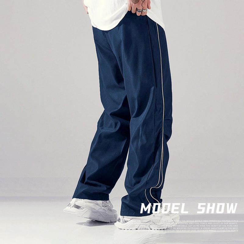European-Size Men's Retro Sports Casual Pants - High Street Hong Kong Style, Loose Straight Leg
