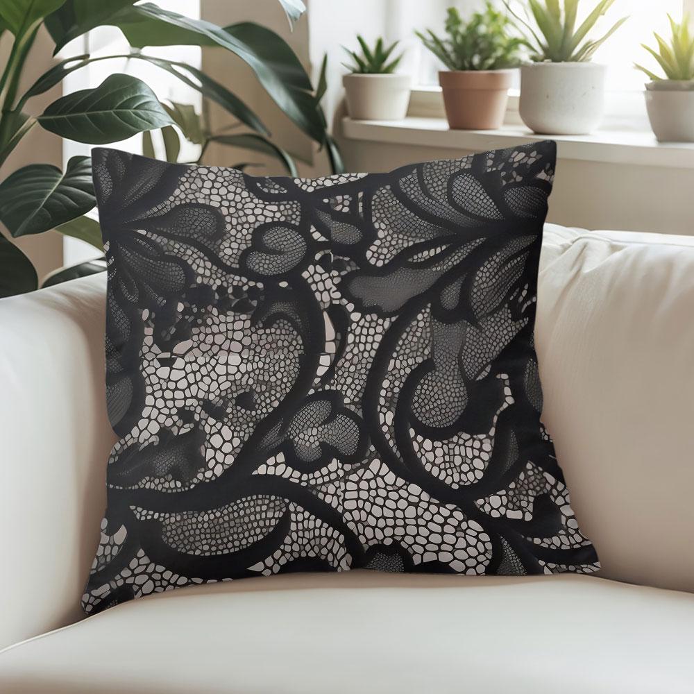 Black Lace Pattern Square Jacquard Pillow Cover for Sofa Office Waist Cushion Cover Home Decorative Pillowcase