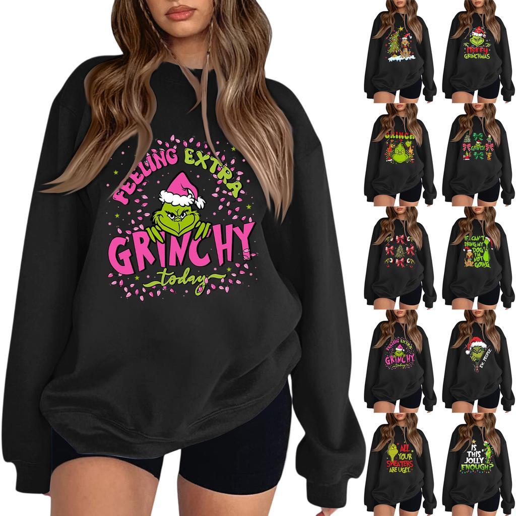 Felpa Girocollo da Donna Autunno Felpe Grafiche Vacanza Manica Lunga Spalla Scesa Pullover