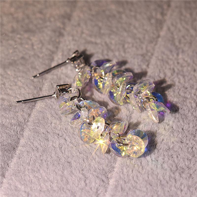 Hochwertiger Ohrring aus 925er Sterlingsilber für Mädchen, Schmuck, trendiger Kristall, mehrere Pailletten, langer Ohrring für Frauen, silberne Tropfenohrringe