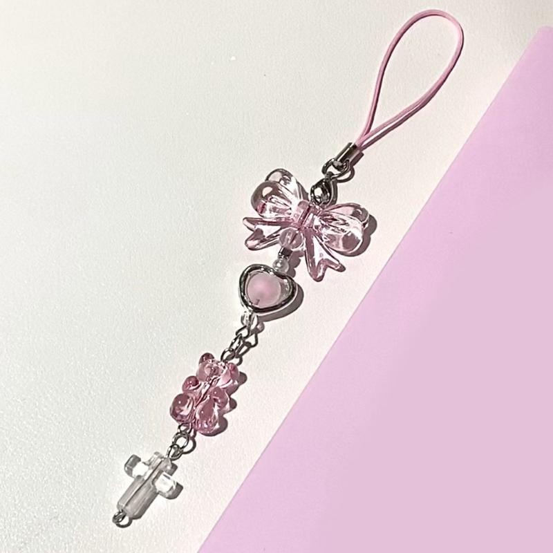 Stylish Heart Pendant Phone Lanyard Trendy Bowknot Candy Pendants Y2k Style Keychain Phone Charm Straps Ornaments