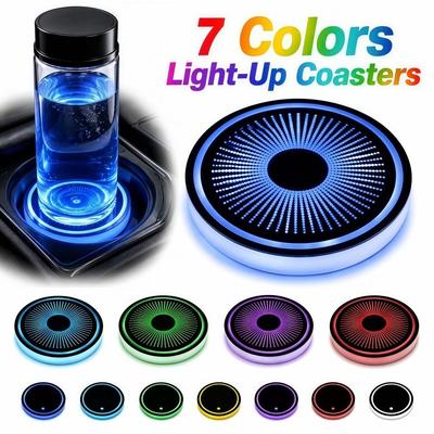 Tapis de Porte-Gobelet de Voiture Lumineux 7 Couleurs Détection Intelligente Lumière d'Ambiance Sous-verre Décoration de Véhicule