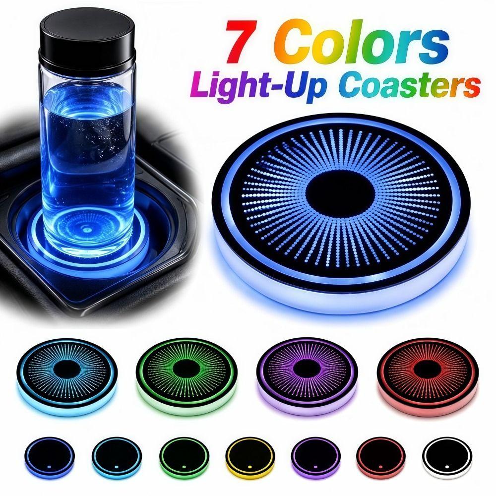 7 Colors Car Illuminated Cup Mat LED Ambient Light Coaster  Vehicle Decoration