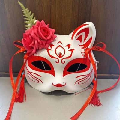 Anime Şeytan Tilki Maskesi El Boyaması Japon Maskesi Yarım Yüz Çiçek Maskesi Maskeli Balo Festival Balosu Kabuki Kitsune Maskeleri Cosplay Aksesuarı