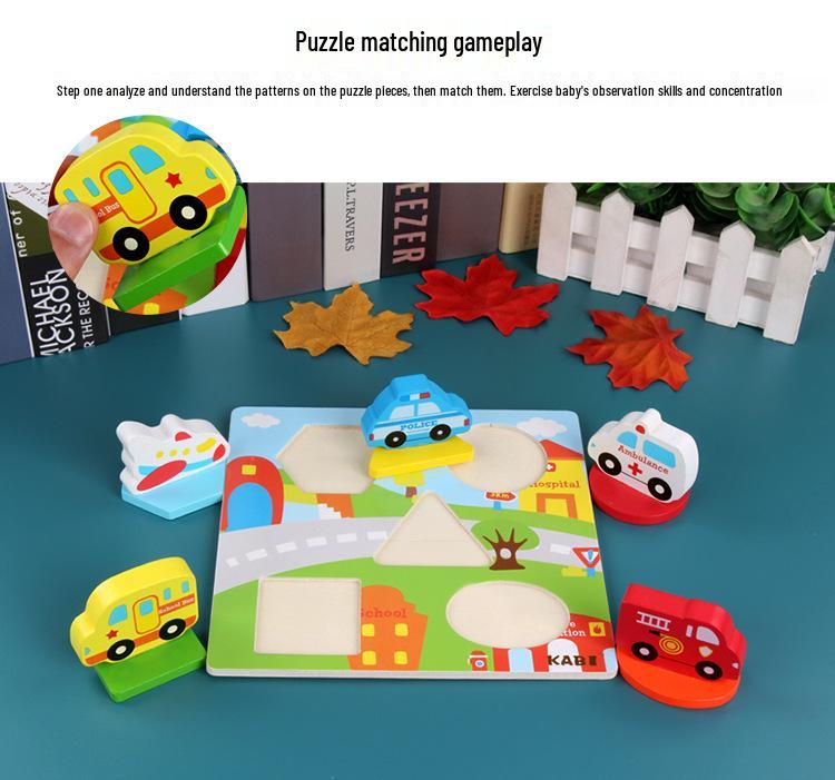 Wooden 3D Animal Puzzle Board - Early Education Toy for Preschoolers