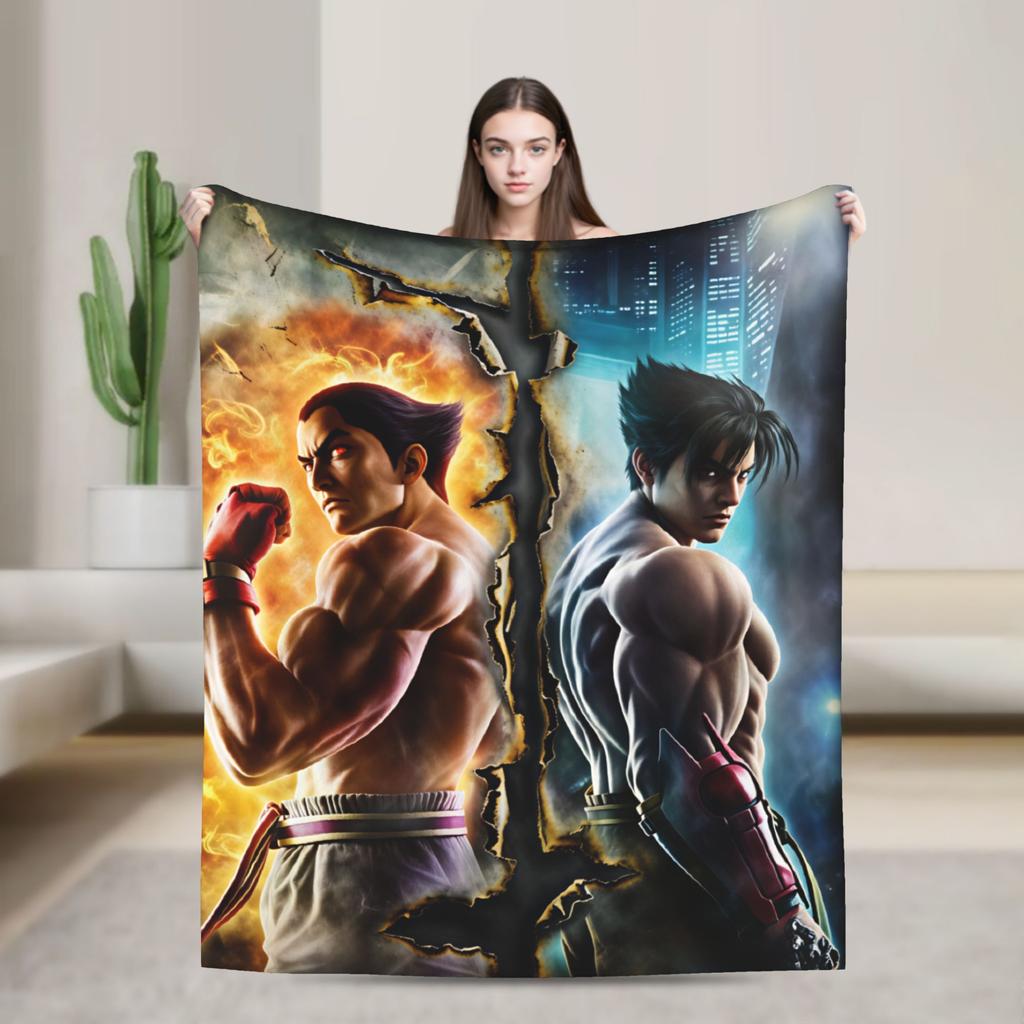Super Soft Blanket Picnic Tekken Throw Blanket Flannel Bedspread For Couch Chair Aesthetic Sofa Bed Cover