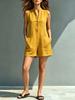 Tuta da donna senza maniche con bottoni, colore tinta unita, colletto a revers, tasca frontale, tuta estiva