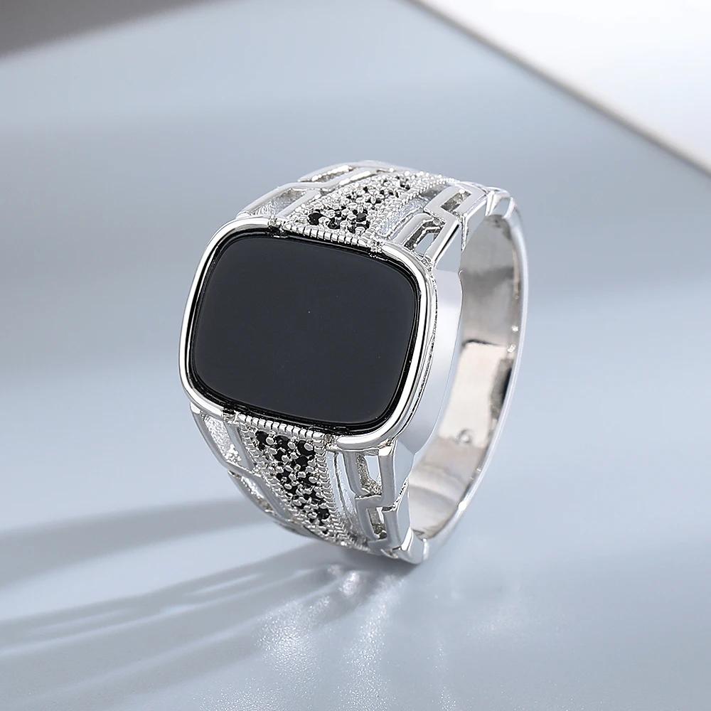 Bague en Bijoux de Cuivre Pierre d'Agate Noire Naturelle Grande 10*14mm Bague Vintage Pour Femmes Fête Anniversaire Cadeaux Bijoux Fins FCGJHW 11 black