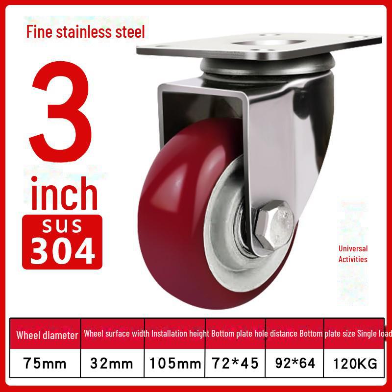 Medium 304 Stainless Steel Silent Caster Wheels with Brakes - Available In 3", 4", and 5" Sizes (Anti-Rust & Labor-Saving)