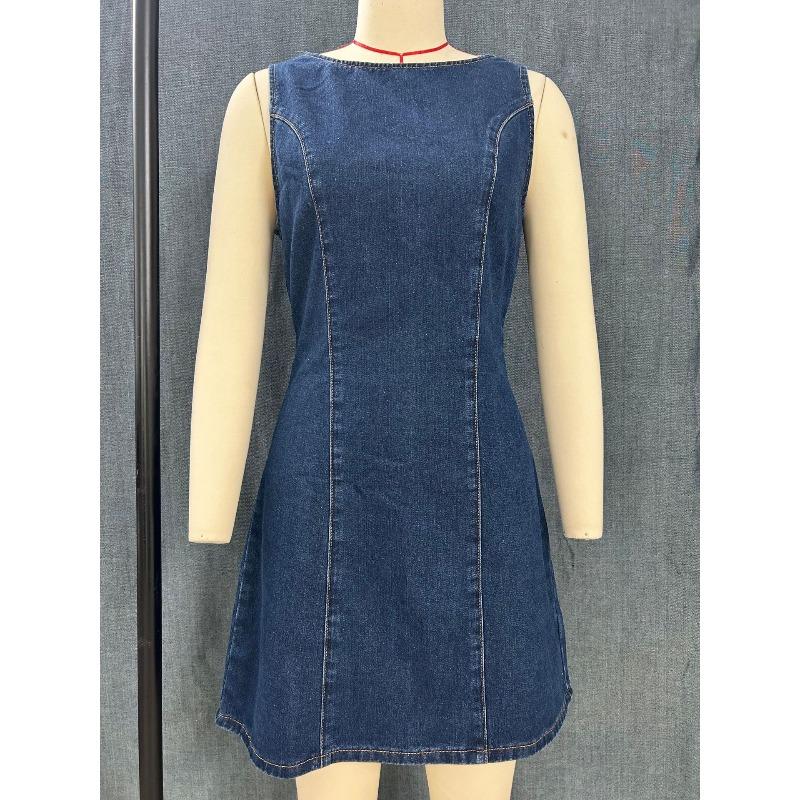 Denim dress magic spinning autumn three color long zipper European and American JEANS autumn solid color thin
