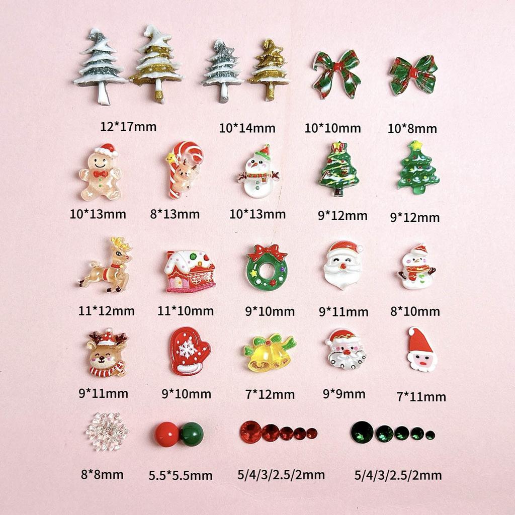 BEPAN Santa Claus Nail Art Decorations for New Year Winter Christmas Pressed Handmade DIY Boxed Wearable Nail Material