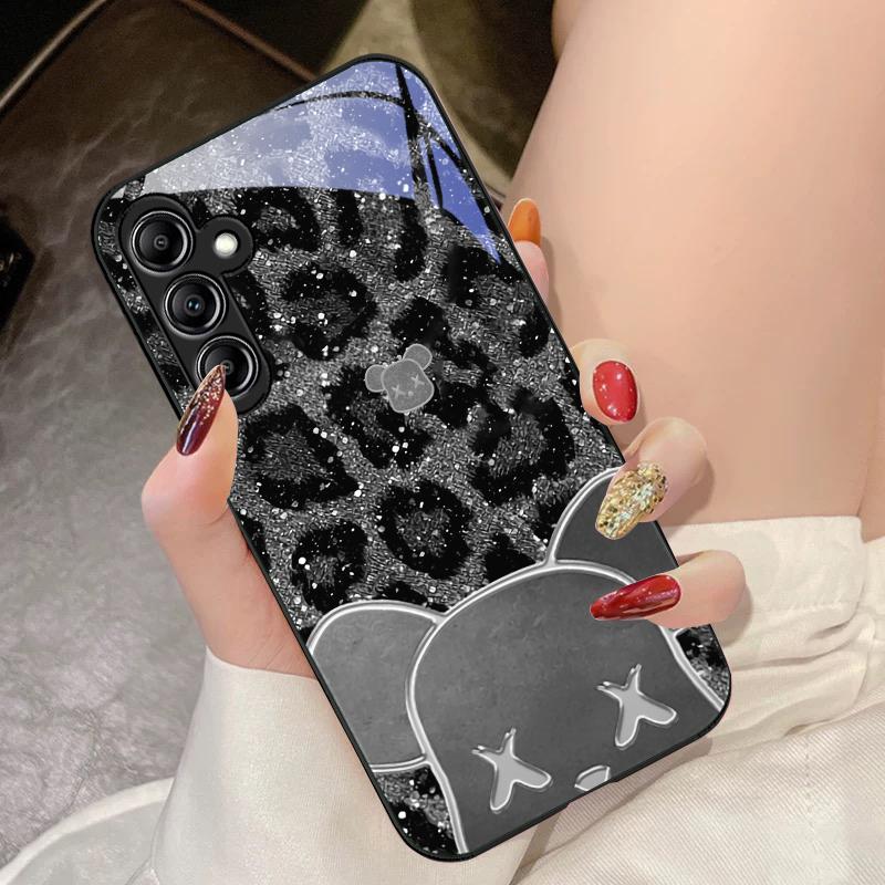 Leopard Striped Tide Bear For Samsung Galaxy A14 4G 20 30 52 20S 21S 22 A32 33 34 42 50 51 53 54 70 71 72 73 5G Glass Phone Case