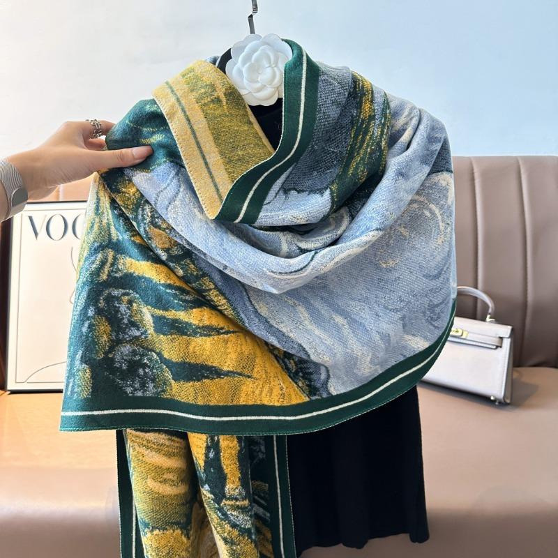 Van Gogh oil painting style imitation cashmere scarf women's high-end shawl versatile warm thickened shawl with extended air-conditioning blanket