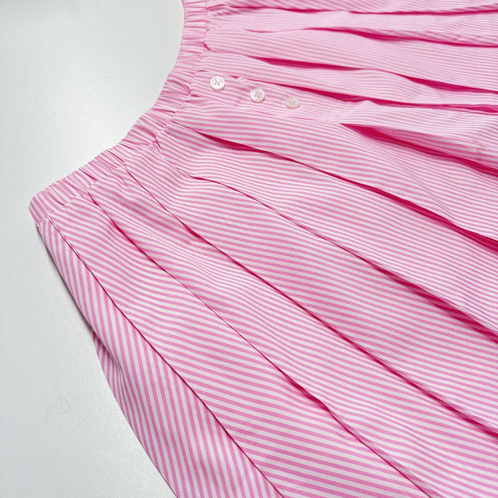 Striped Long Sleeve Shirt Women's Tennis Set Fashion Casual Elastic Waist Pleated Skirt Two-Piece Set