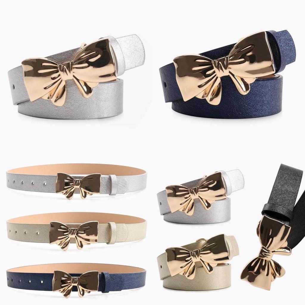 Pu Leather Womens Belt With Metal Bow Knot Buckle For Casual And Office Style
