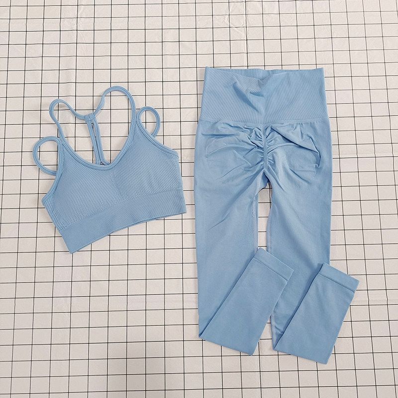 Suit for Women, Two-Piece Running Training Set, European and American Style Yoga Straps, Beautiful Back Design, Fitness High-Waisted Peach Pants