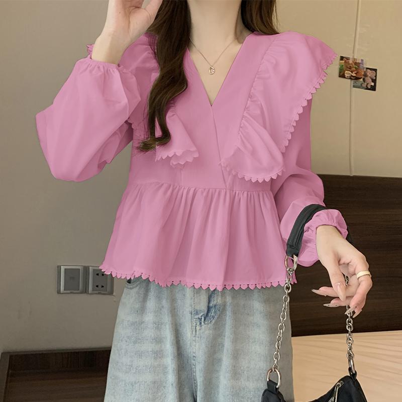 

VONDA Женские повседневные кружевные лацканы однотонные длинные рукава блузки