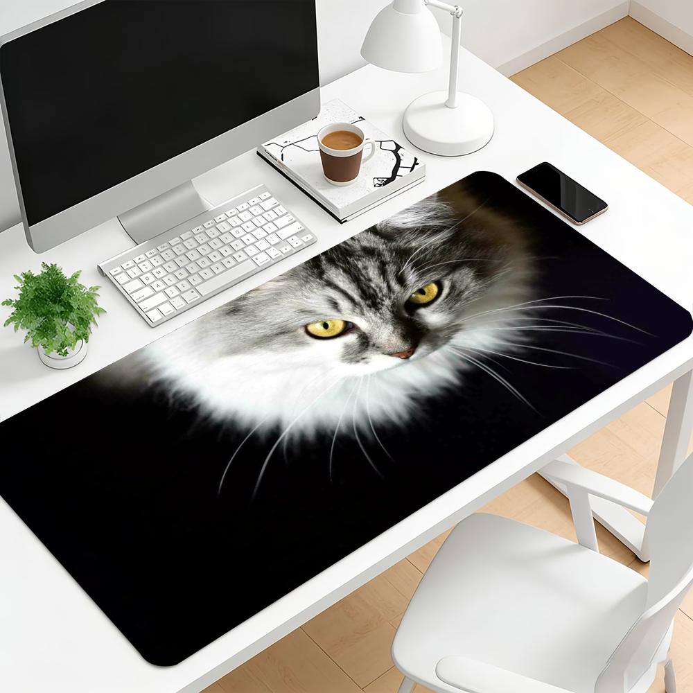 Cute Fluffy Cat Large Extended Mouse Pad Non Slip Desk Mat Animal Print Keyboard Mousepad For Gaming Office Laptop Desktop Decor