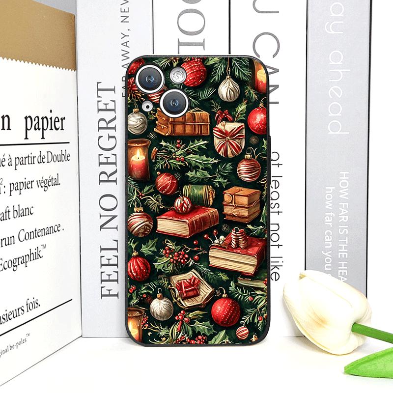 Christmas Decorations Bookshelf Book Print Phone Case for IPhone 16 12 11 14 13 15 Pro Max Mini X XS XR SE2 7 8 Plus Soft Cover