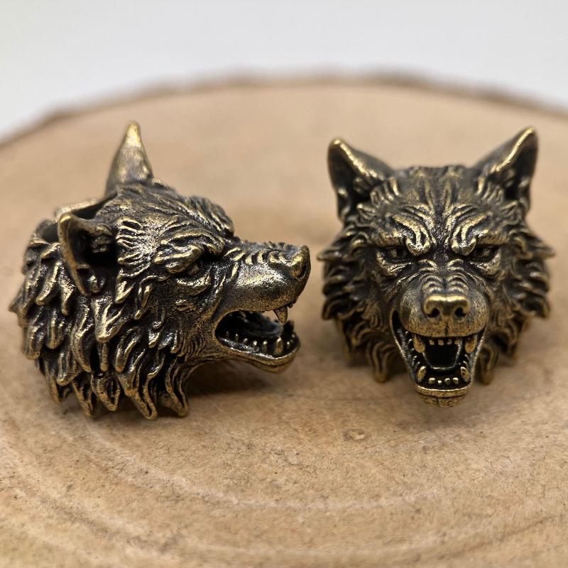 Handcrafted Brass Wolf Head Knight Beads Vintage Finished for DIY Paracord Bracelet Jewelry Making Holiday Craft Gifts
