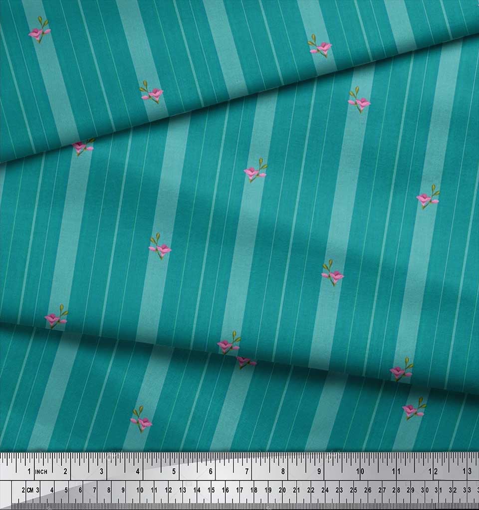 Soimoi Japan Crepe Satin Fabric Artistic Floral & Stripe Fabric Prints By metre 42 Inch