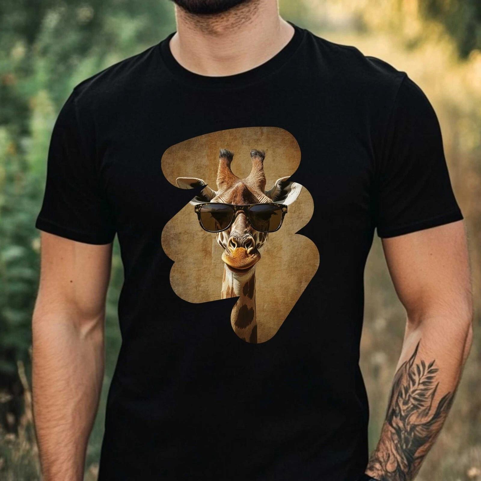 T-Shirt Herren Giraffe mit Sonnenbrille Motiv Baumwolle Größe XS bis 5XL XL