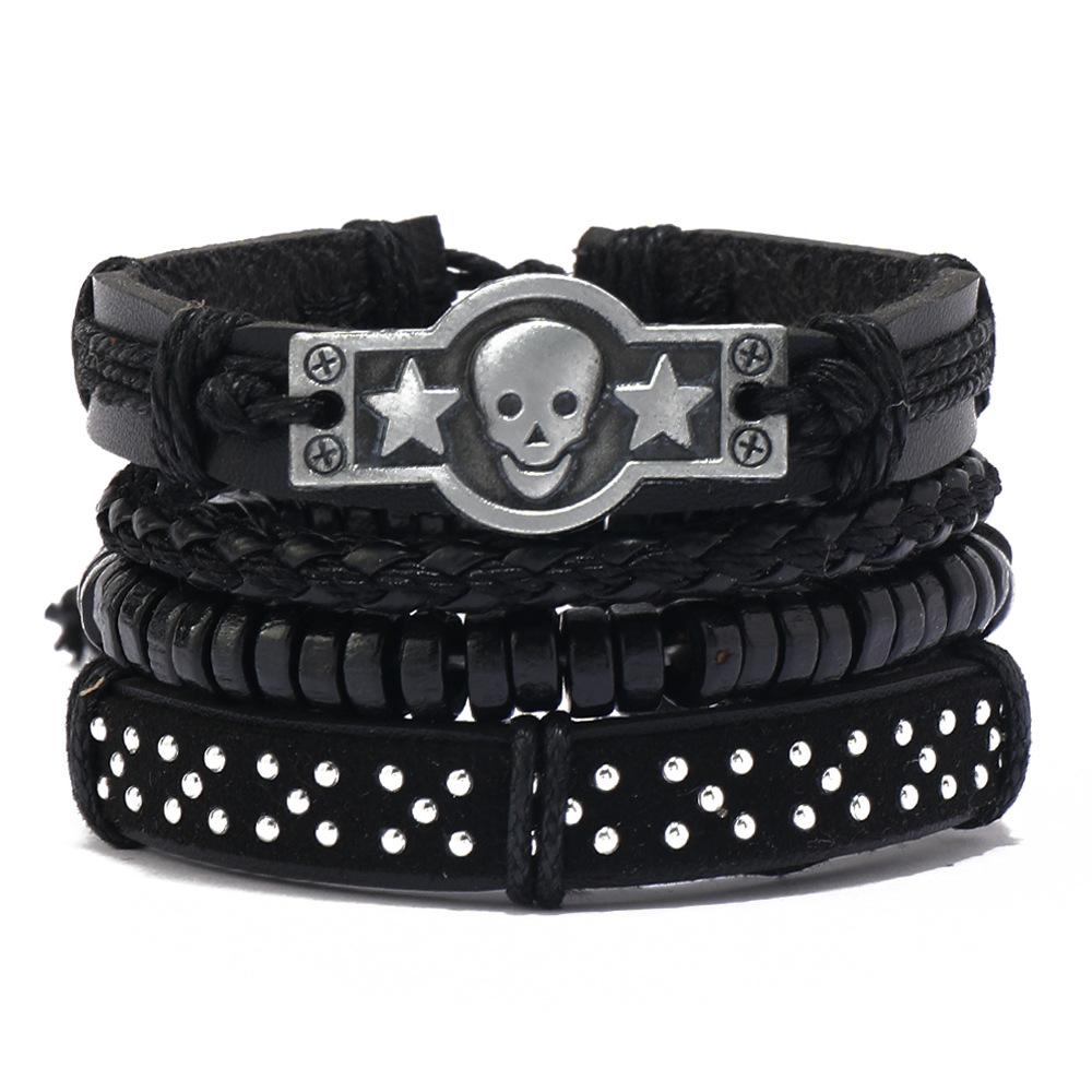 Punk Style Personality Rivet Fashion Skull Fashion Bracelet, Men's Hand-woven Multi-layer DIY Suit Bracelet