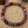 Handmade Multicolor Tourmaline Bracelet For Women Men Natural Beads Stone Chain Elastic Bangle  Party Jewelry