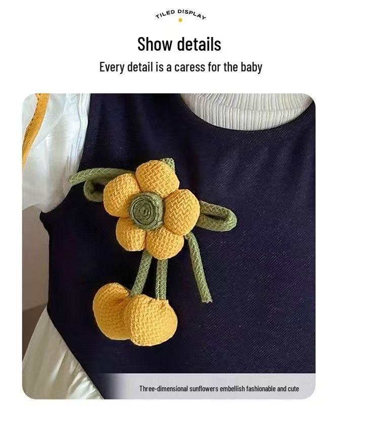 Chic Sunflower Lantern Sleeve Three-Piece Set for Girls