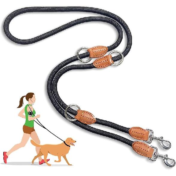 Multi-Function Hands Free Dog Rope Leash (7ft) - Strong Dog Training Leads, 1.4cm Thick Nylon Dog Lead [3 Adjustable Lengths] for Small Medium Large 7ft x 1/2  чёрный