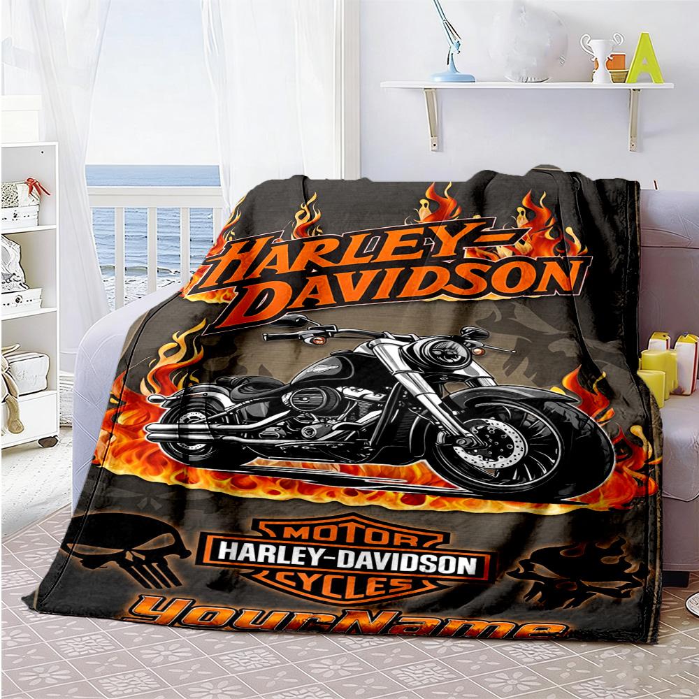 Harley-davidson Motorcycles Customize Text Blanket Gift Customizable Blanket Ultra-Soft Suitable for Home Decor Living Room Bed Sofa All-Season Use