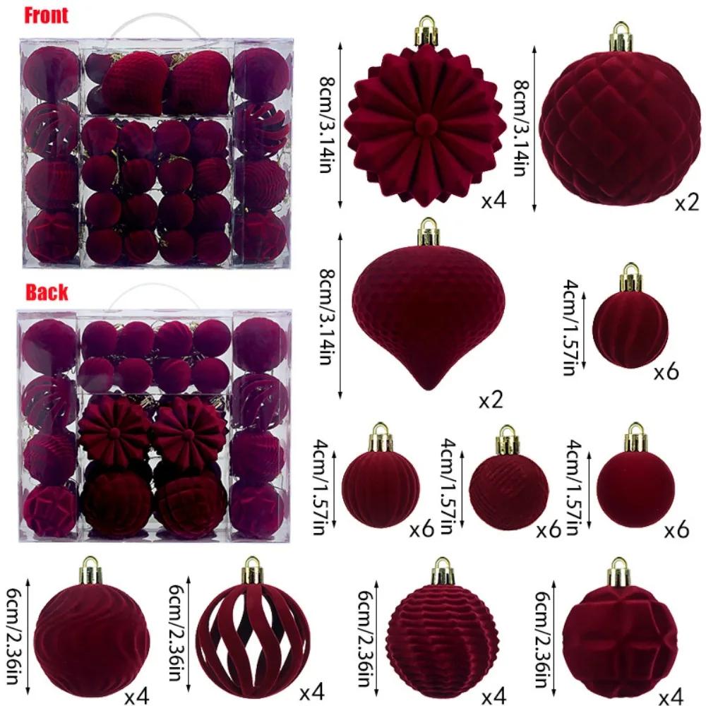 

48PCS Durable Plastic Flocked Christmas Ball 7 Colors 4/6/8cm Christmas Tree Balls Suspensable Xmas Baubles Scene Supplies 1.5cm вино красного