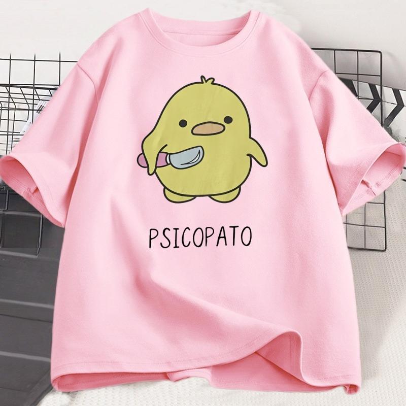 Psicopato T Shirt Men Women Cute Duck with Knife Tshirt Casual Short Sleeve Cotton Printed Round Neck T-shirt Streetwear Loose