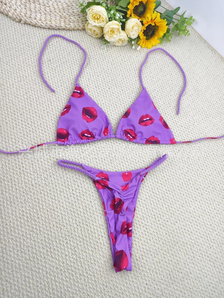 European & American New Braided Triangle Thong Bikini Set