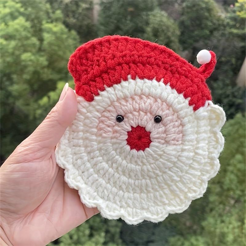1Pieces Handmade Crochet Santa Claus Coaster - Festive Red & White Christmas Decor, Drink Coaster Outdoor Tableware