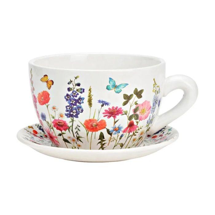 Vase - EDEN - En forme de tasse - Céramique - Motif floral coloré - 15 x 20 cm