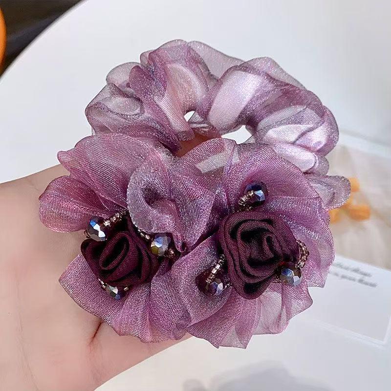 Korean Style Elegant Flower Mesh Scrunchie - Summer Updo Hair Accessory