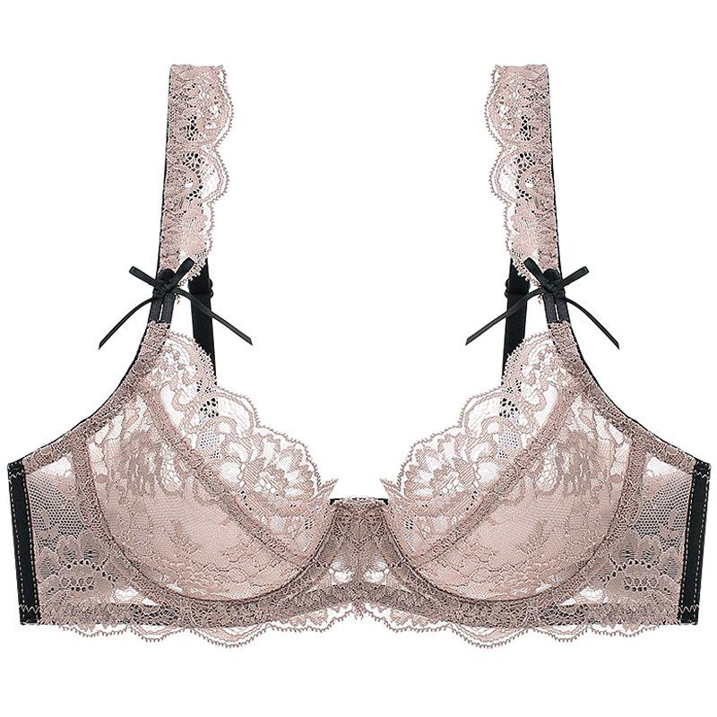 French sexy lace underwear women's summer ultra-thin breathable large size underwear large chest small anti-sagging bra