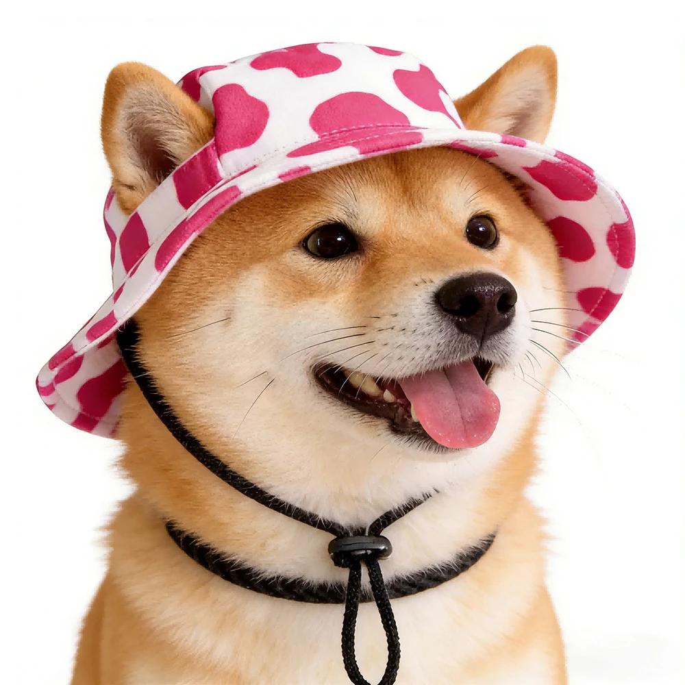 For Puppies and Small Breeds Adjustable Dog Hat Cute Print Cap, Pet Sun Protection Hat for Walking Outdoor Activities.