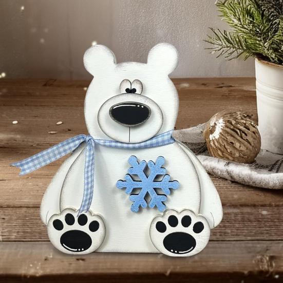 Bear Ornament Wooden Block Rustic Bear Sign Cartoon Xmas Bear