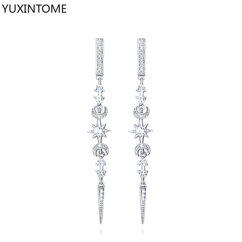 925 Silver Needle Long Chain Stud Earrings For Women Exquisite Zircon Geometric Tassel Pendant Earrings Luxury Jewelry