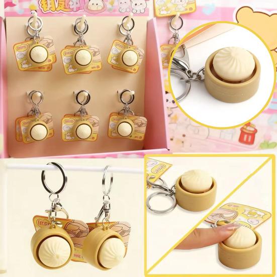 Steamed Bun Keychain Squeeze Toy with Sound Cute PVC Fidget for Stress Relief Portable Decompression Gadget for Kids Adults